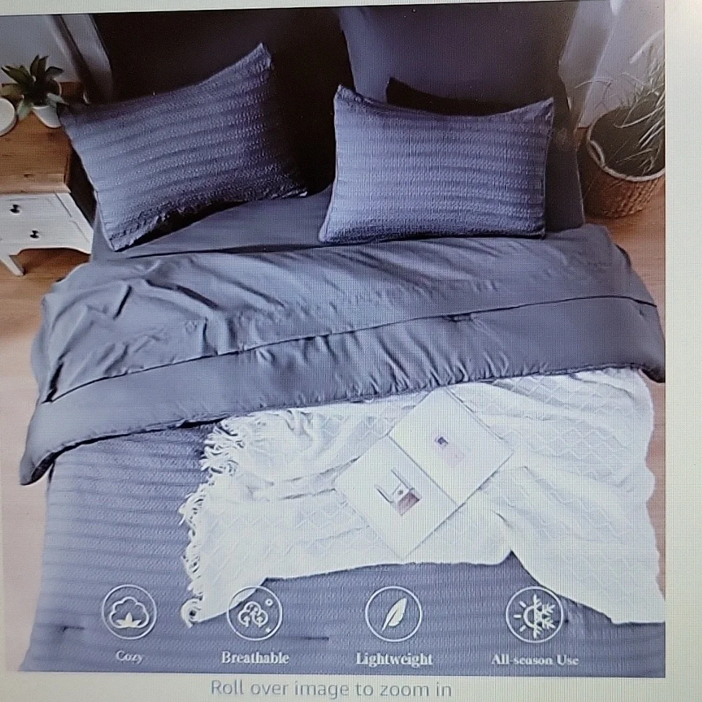 Newspin Dark Gray Waffle Comforter set Queen 7pc bed in bag All Season NEW …